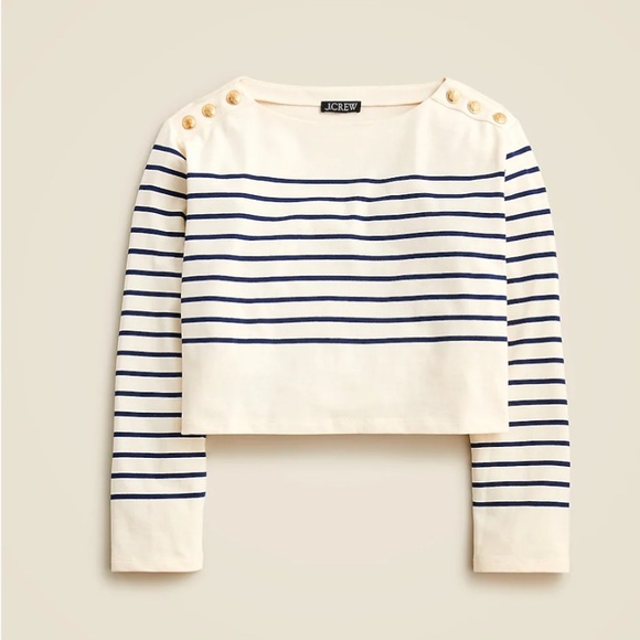J. Crew Tops - J. Crew Crop Boatneck Tee Stripe NWT